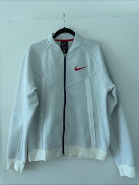 Nike White Athletic Full-Zip Jacket with Red Swoosh